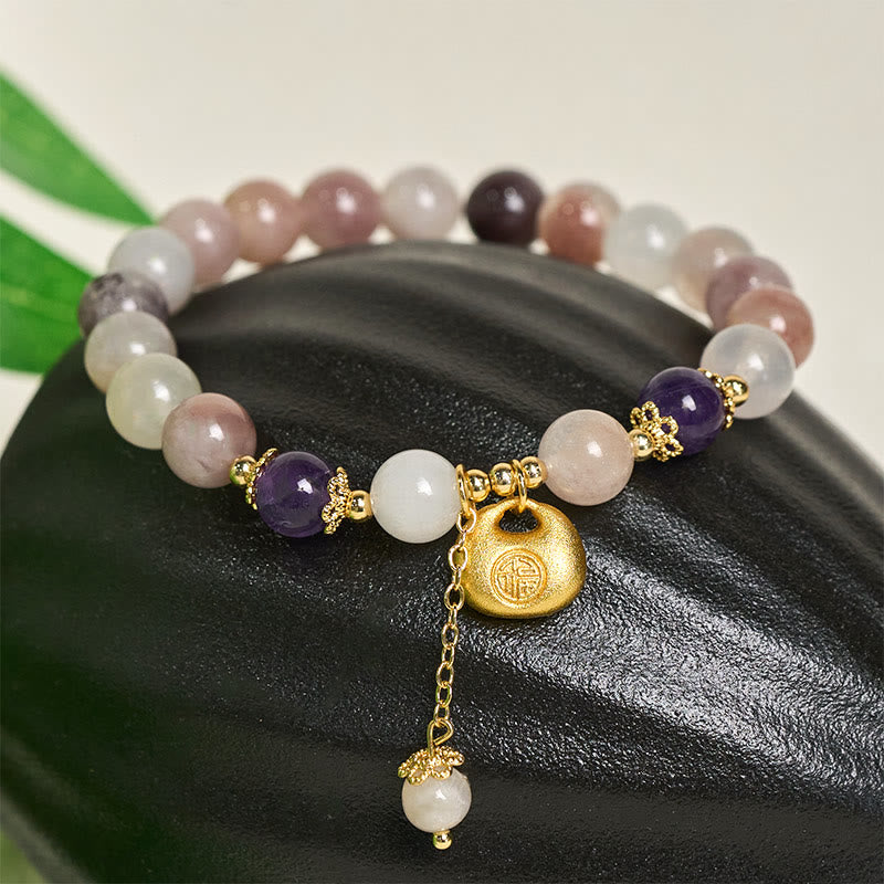 Buddha Stones Golden Silk Jade Fu Character Rabbit Ward Off Evil Spirits Bracelet - image 1
