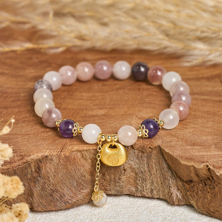 Buddha Stones Golden Silk Jade Fu Character Rabbit Ward Off Evil Spirits Bracelet - Golden Silk Jade Fu Character (Wrist Circumference: 14-15cm) - image 0
