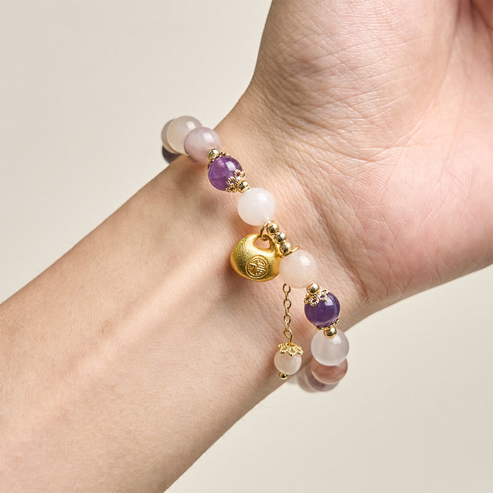 Buddha Stones Golden Silk Jade Fu Character Rabbit Ward Off Evil Spirits Bracelet - image 3