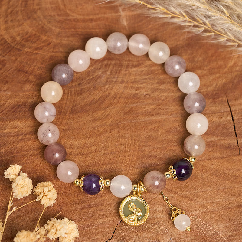 Buddha Stones Golden Silk Jade Fu Character Rabbit Ward Off Evil Spirits Bracelet - image 8