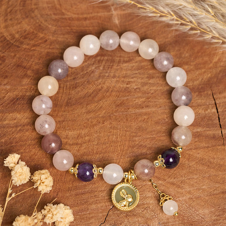 Buddha Stones Golden Silk Jade Fu Character Rabbit Ward Off Evil Spirits Bracelet - image 8