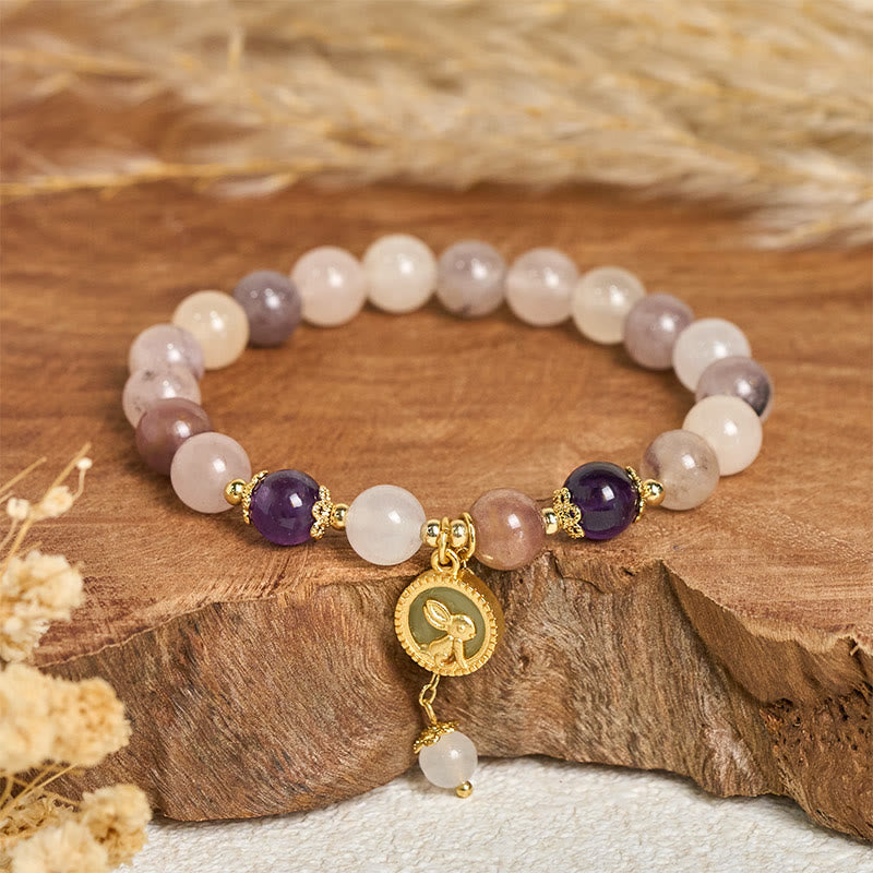 Buddha Stones Golden Silk Jade Fu Character Rabbit Ward Off Evil Spirits Bracelet - Golden Silk Jade Rabbit (Wrist Circumference: 14-15cm) - image 7