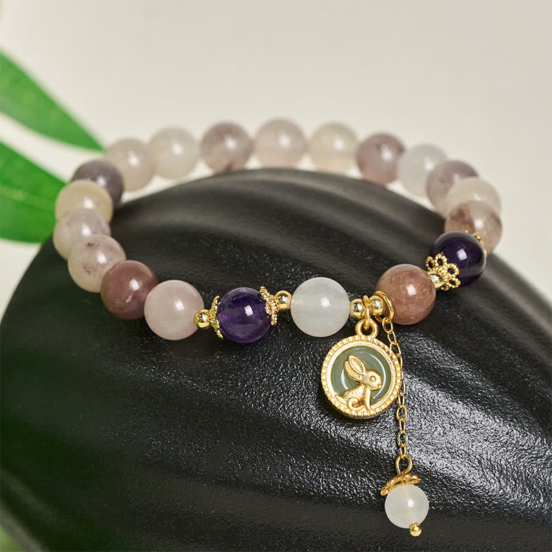 Buddha Stones Golden Silk Jade Fu Character Rabbit Ward Off Evil Spirits Bracelet - image 9