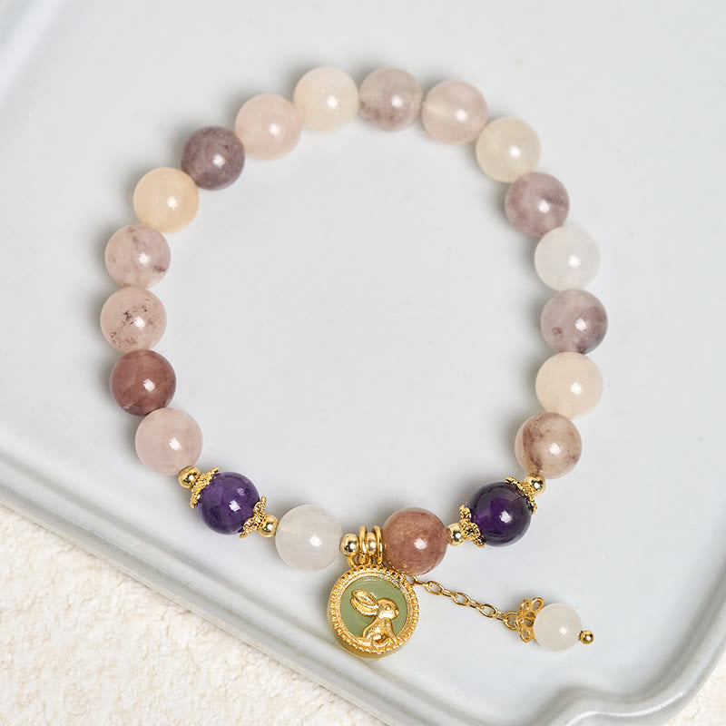 Buddha Stones Golden Silk Jade Fu Character Rabbit Ward Off Evil Spirits Bracelet - image 11