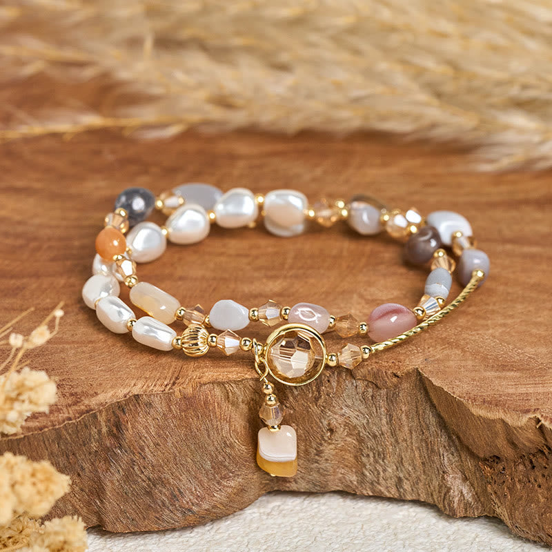Buddha Stones Irregular Pearl Glass Bead Double Wrap Bracelet - image 1