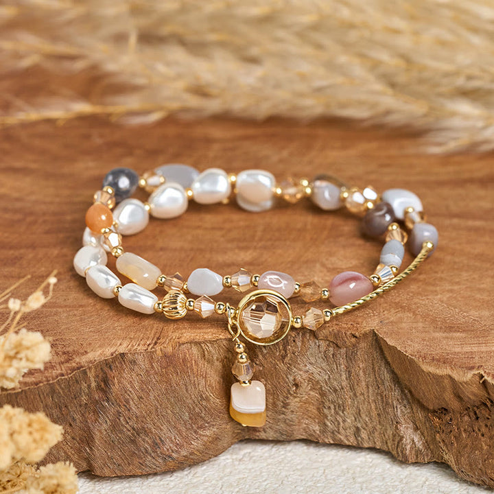 Buddha Stones Irregular Pearl Glass Bead Double Wrap Bracelet - image 1