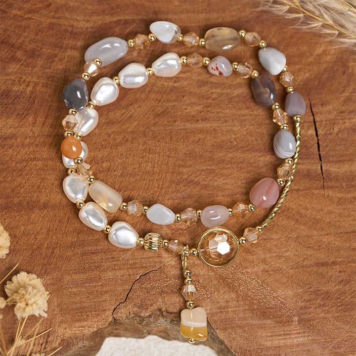 Buddha Stones Irregular Pearl Glass Bead Double Wrap Bracelet - image 4