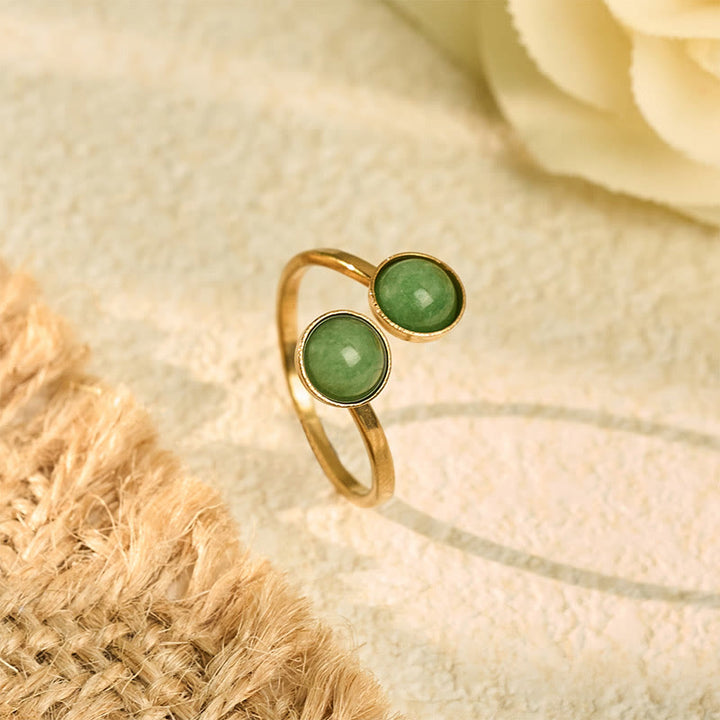 Buddha Stones Titanium Steel Balance Calm Ring - Titanium Steel Green Bead(Adjustable) - image 0