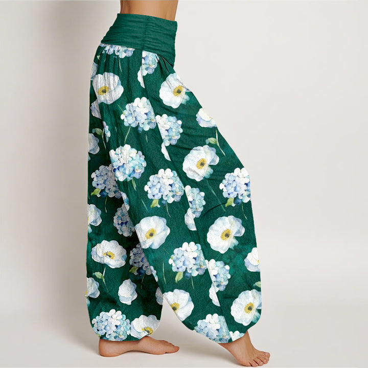 Buddha Stones Cotton Fresh Elegant Flower Pattern Women's Elastic Waist Harem Pants - image 2