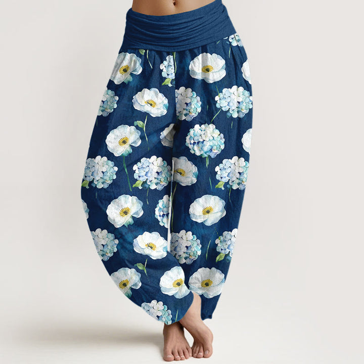 Buddha Stones Cotton Fresh Elegant Flower Pattern Women's Elastic Waist Harem Pants - DarkBlue - US16，UK/AU20，EU48 (3XL) - image 8