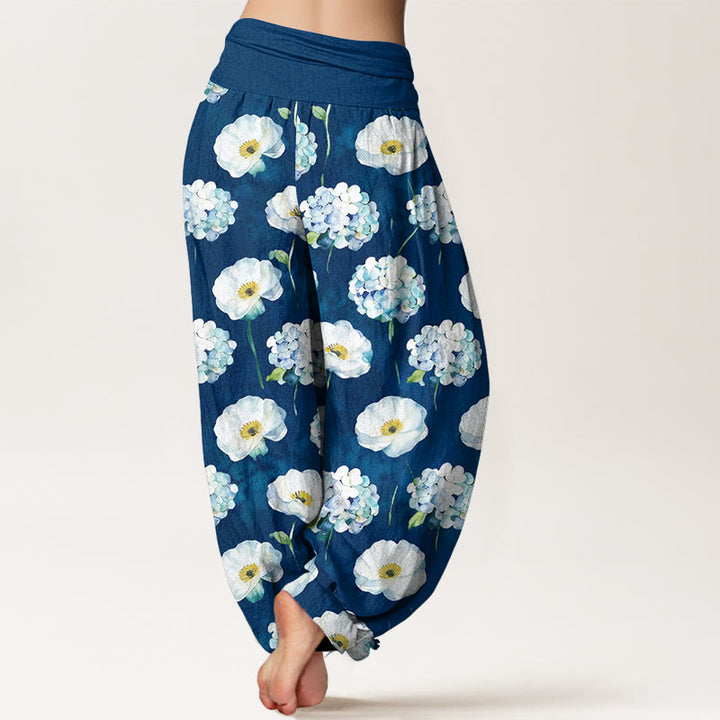 Buddha Stones Cotton Fresh Elegant Flower Pattern Women's Elastic Waist Harem Pants - image 9