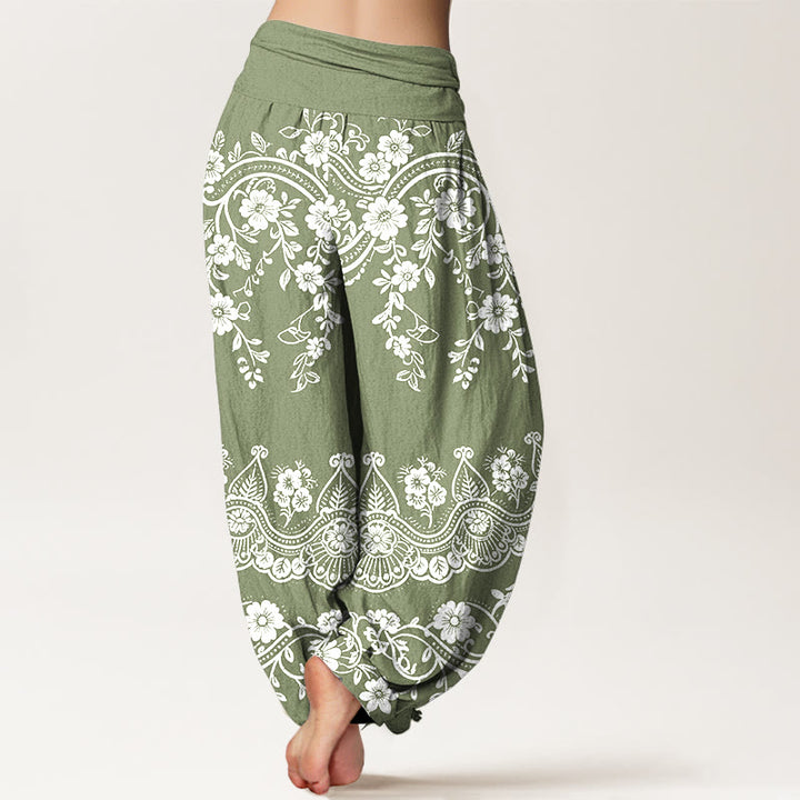 Buddha Stones Cotton Traditional Flower Vine Leaf Pattern Women's Elastic Waist Harem Pants - image 6