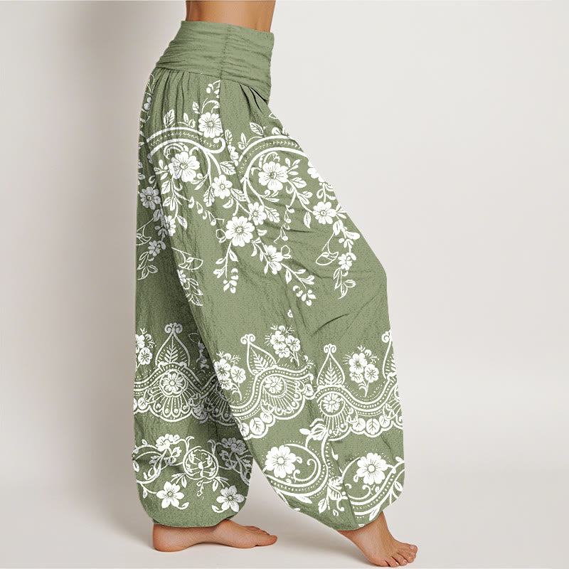 Buddha Stones Cotton Traditional Flower Vine Leaf Pattern Women's Elastic Waist Harem Pants - image 7
