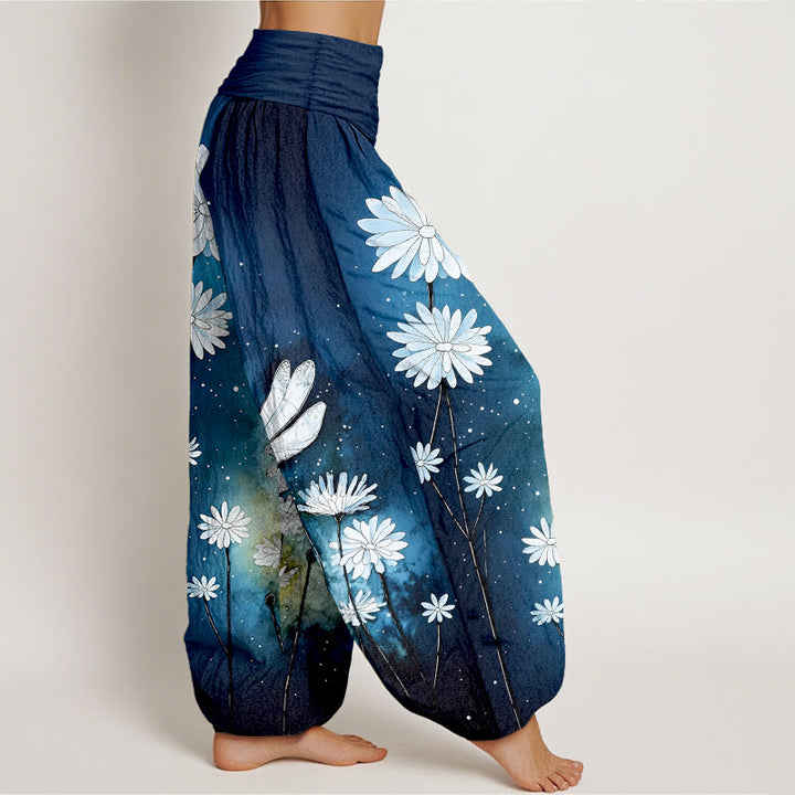 Buddha Stones Cotton Dreamy Daisy Dragonfly Pattern Women's Elastic Waist Harem Pants - image 2