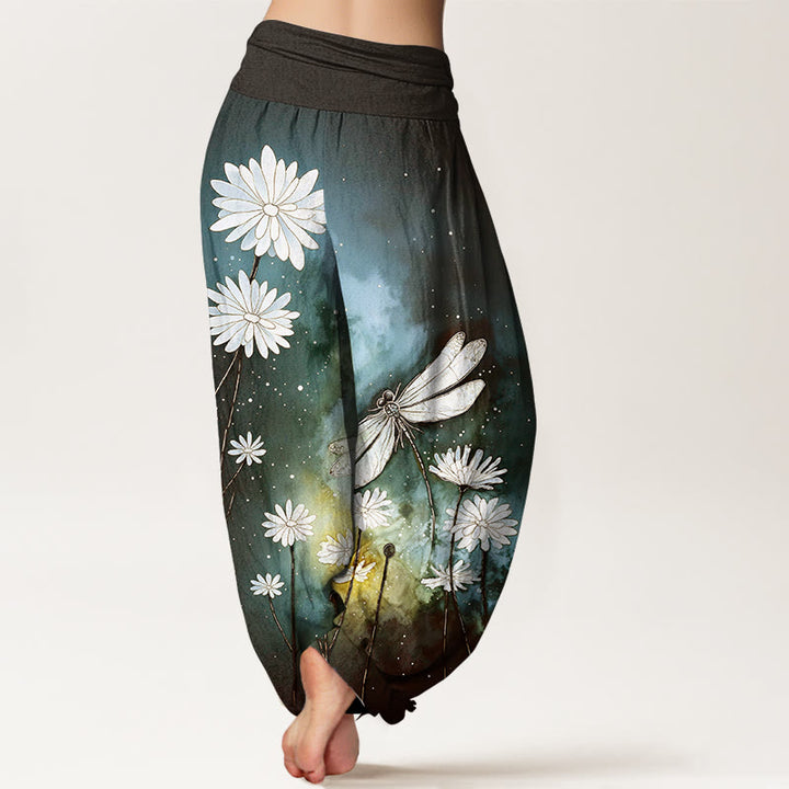 Buddha Stones Cotton Dreamy Daisy Dragonfly Pattern Women's Elastic Waist Harem Pants - image 6