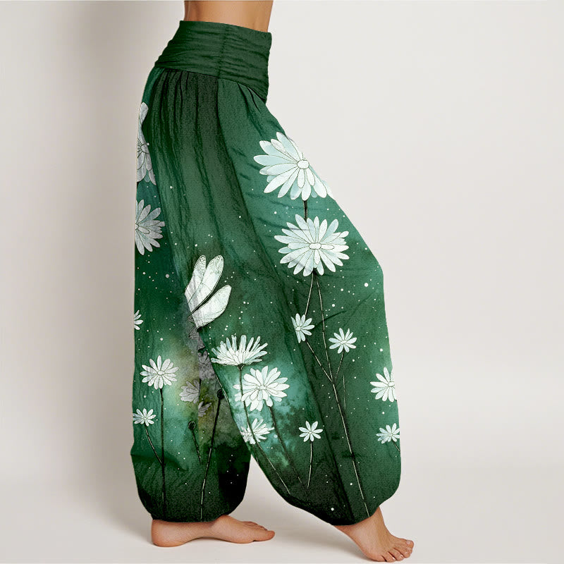 Buddha Stones Cotton Dreamy Daisy Dragonfly Pattern Women's Elastic Waist Harem Pants - image 10