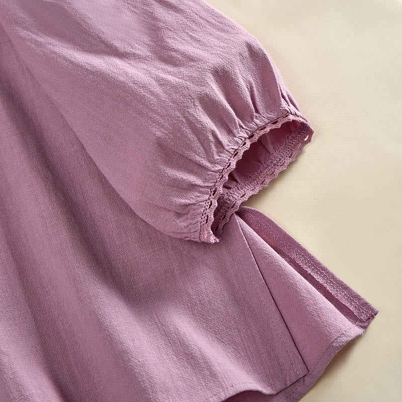 Buddha Stones Plain Crew Neck Frog-Button Long Sleeve Women's Cotton Shirt  - image 12