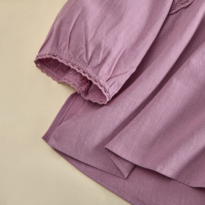 Buddha Stones Plain Crew Neck Frog-Button Long Sleeve Women's Cotton Shirt  - image 14