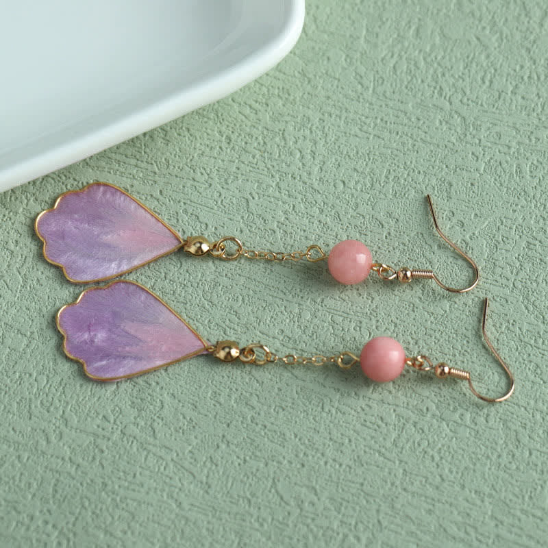 Buddha Stones Handcrafted Silk Art Petal Good Fortune Blessing Dangle Hook Earrings - image 12