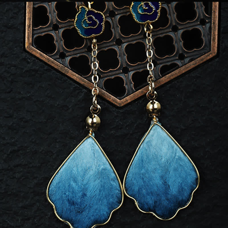 Buddha Stones Handcrafted Silk Art Petal Good Fortune Blessing Dangle Hook Earrings - image 7