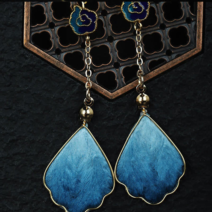 Buddha Stones Handcrafted Silk Art Petal Good Fortune Blessing Dangle Hook Earrings - image 7