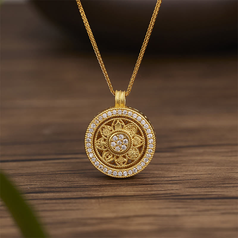 Buddha Stones 925 Sterling Silver Eight Treasures Luo Pan Blessing Necklace Pendant - 925 Sterling Silver(Diameter: 17mm) - image 0