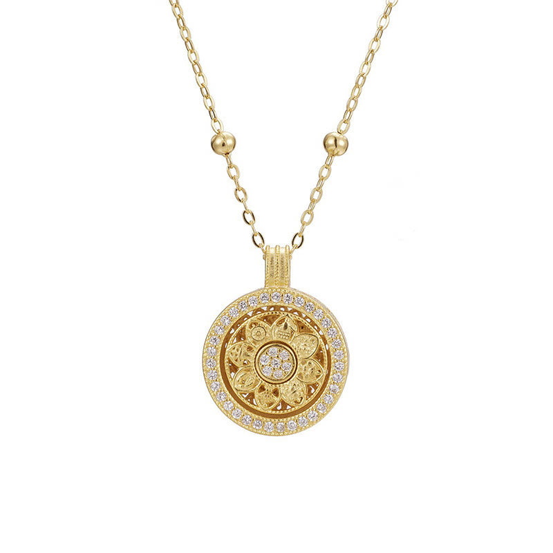 Buddha Stones 925 Sterling Silver Eight Treasures Luo Pan Blessing Necklace Pendant - 925 Sterling Silver Beaded Chain(Diameter: 17mm) - image 6