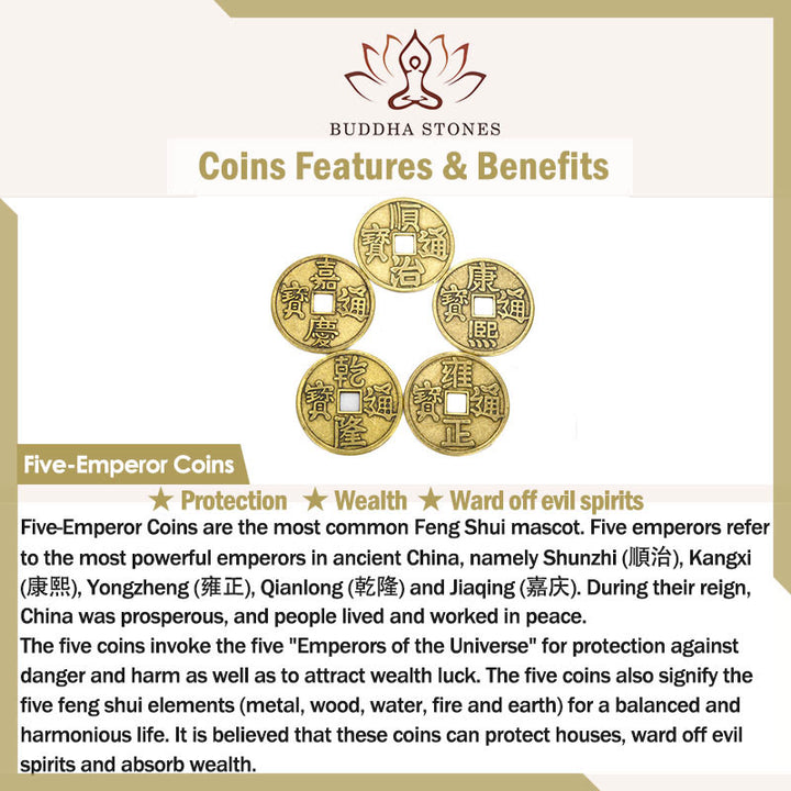 Buddha Stones 925 Sterling Silver Five-Emperor Coins Protection Ring Bracelet Necklace Pendant - image 6