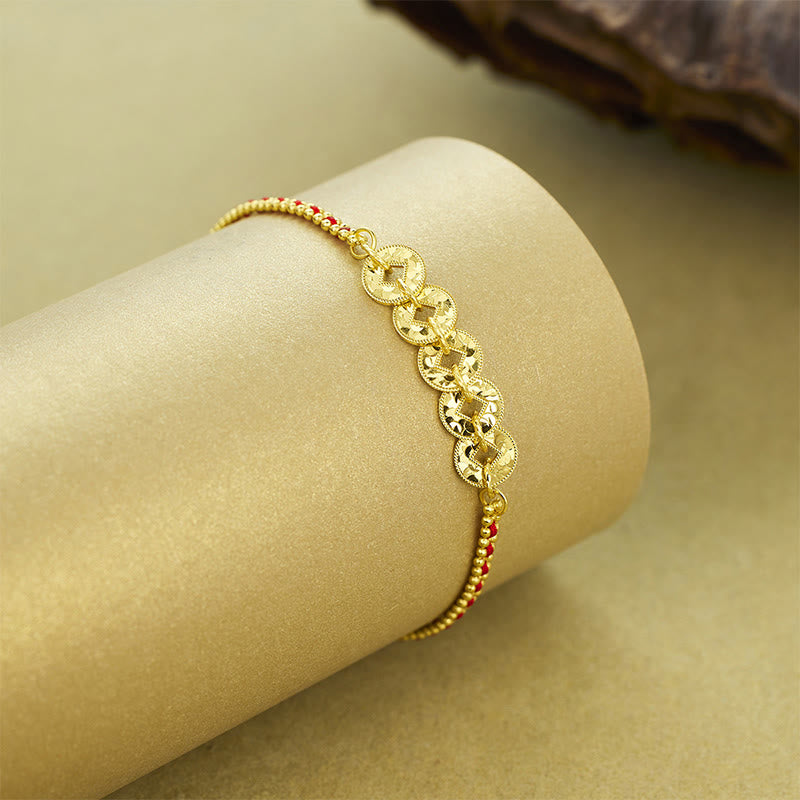 Buddha Stones 925 Sterling Silver Five-Emperor Coins Red String Balance Bracelet - image 3
