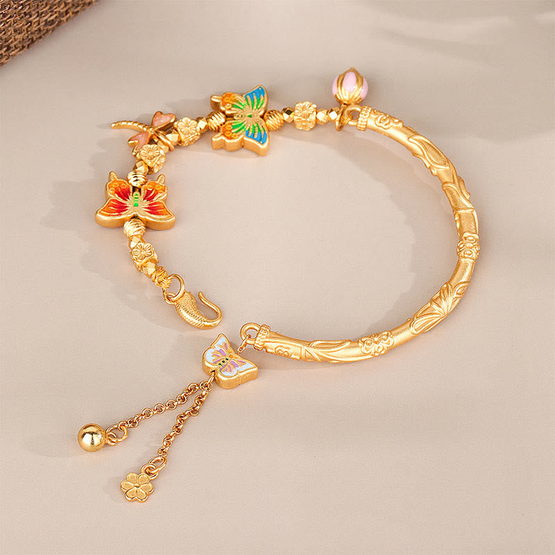 Buddha Stones 925 Sterling Silver Butterfly Flower Protection Bracelet - image 1