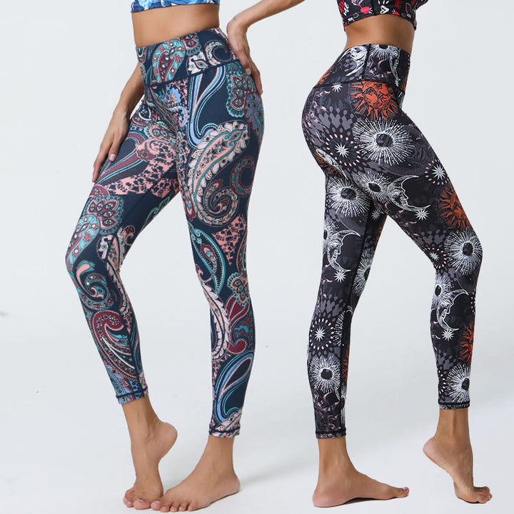Buddha Stones Flowers Feathers Sun Moon Print Sports Fitness Yoga High Waist Leggings Women's Pants - image 0