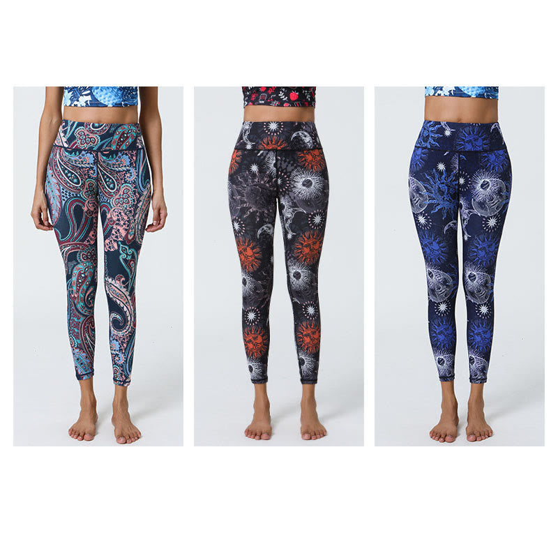 Buddha Stones Flowers Feathers Sun Moon Print Sports Fitness Yoga High Waist Leggings Women's Pants - image 15