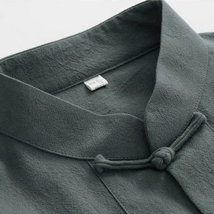 Buddha Stones 2Pcs Tang Suit Traditional Frog-Button Uniform Long Sleeve Shirt Pants Men's Set - image 7