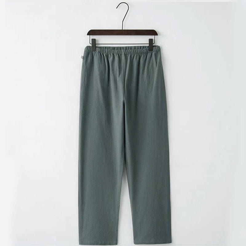 Buddha Stones 2Pcs Tang Suit Traditional Frog-Button Uniform Long Sleeve Shirt Pants Men's Set - image 9