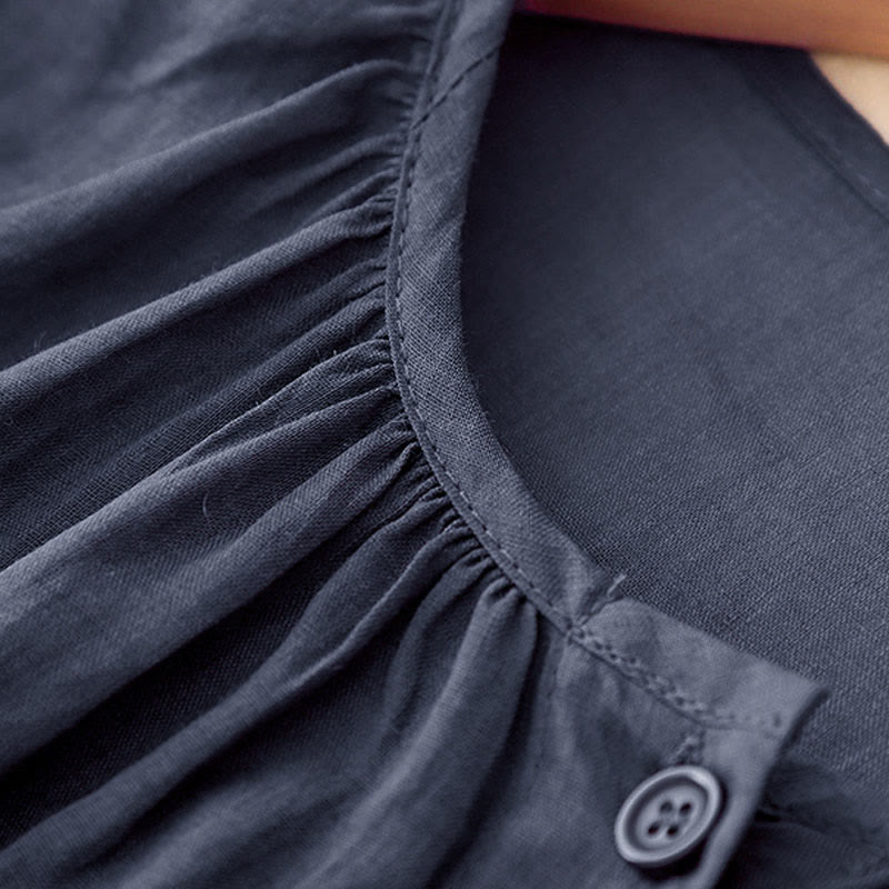 Buddha Stones Plain Button Crew Neck Design Women's Blend Three Quarter Sleeve Shirt - image 3