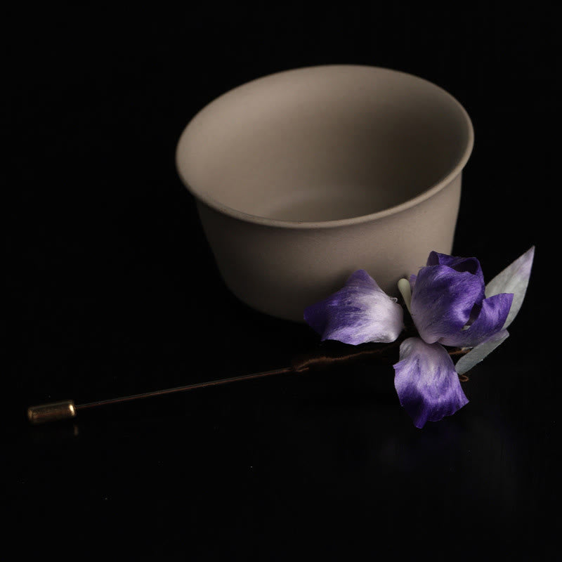 Buddha Stones Handmade Silk Art Purple White Iris Protection Brooch - image 1