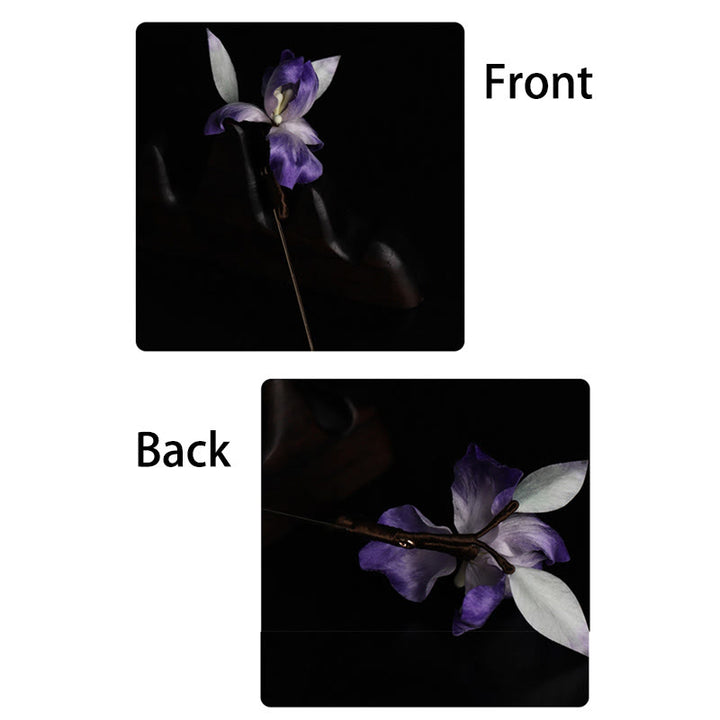 Buddha Stones Handmade Silk Art Purple White Iris Protection Brooch - image 9