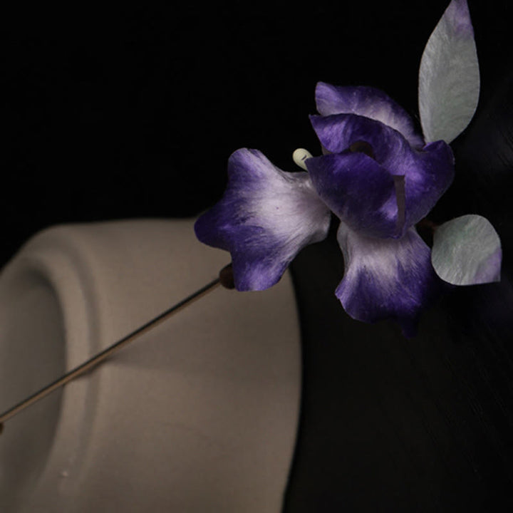 Buddha Stones Handmade Silk Art Purple White Iris Protection Brooch - image 8