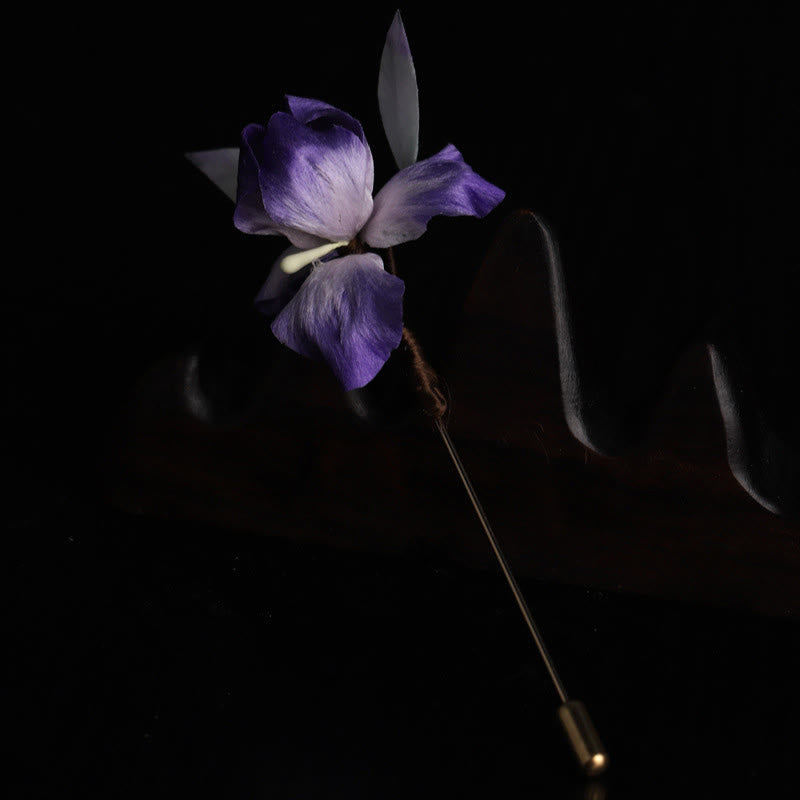 Buddha Stones Handmade Silk Art Purple White Iris Protection Brooch - image 3
