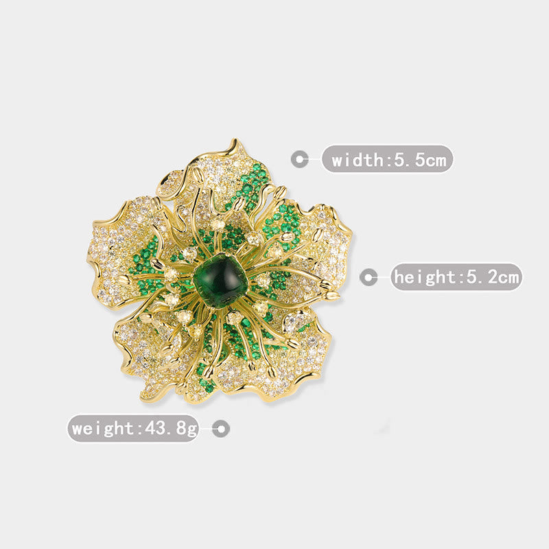 Buddha Stones Peony Flower Prosperity Copper Brooch - image 11
