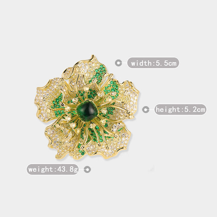 Buddha Stones Peony Flower Prosperity Copper Brooch - image 11