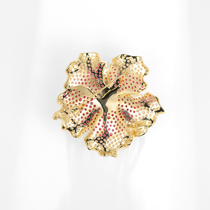 Buddha Stones Peony Flower Prosperity Copper Brooch - image 6