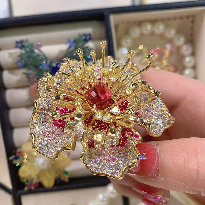 Buddha Stones Peony Flower Prosperity Copper Brooch - image 4