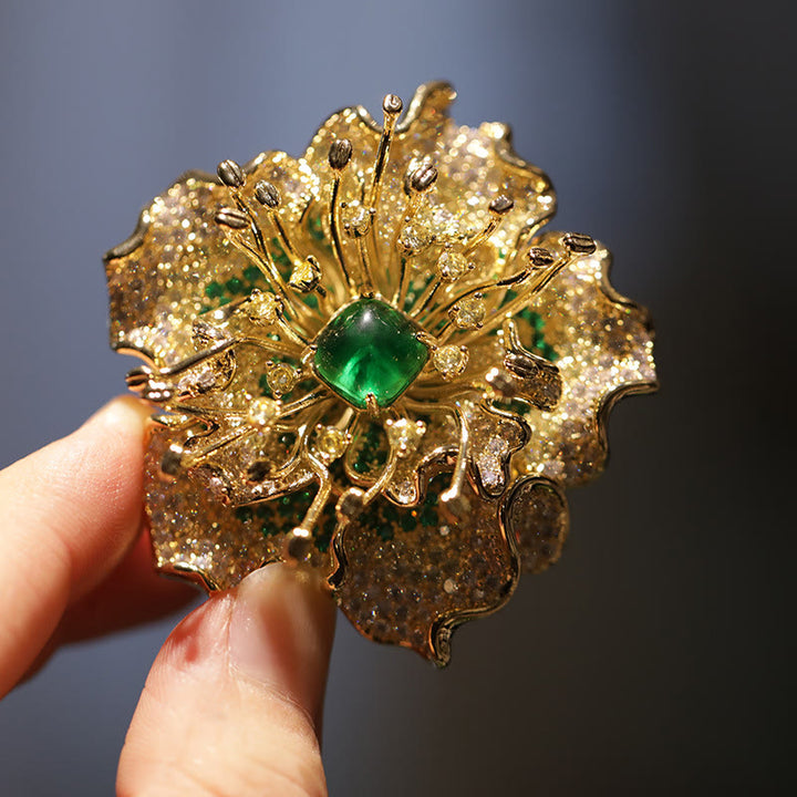 Buddha Stones Peony Flower Prosperity Copper Brooch - image 9