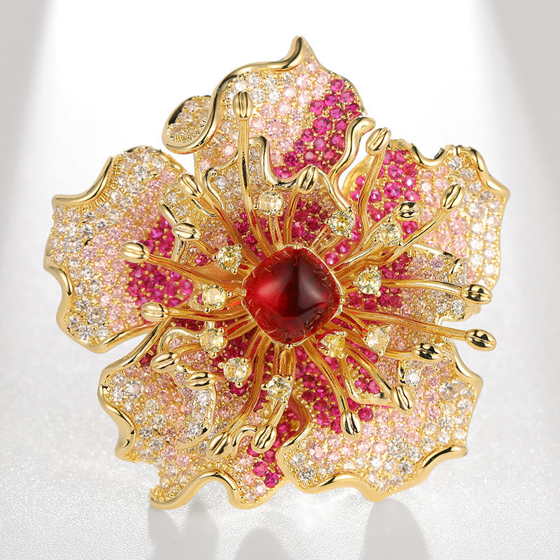 Buddha Stones Peony Flower Prosperity Copper Brooch - image 7
