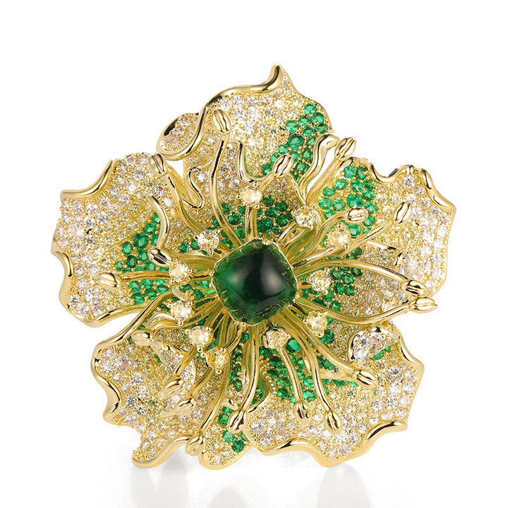 Buddha Stones Peony Flower Prosperity Copper Brooch - image 10