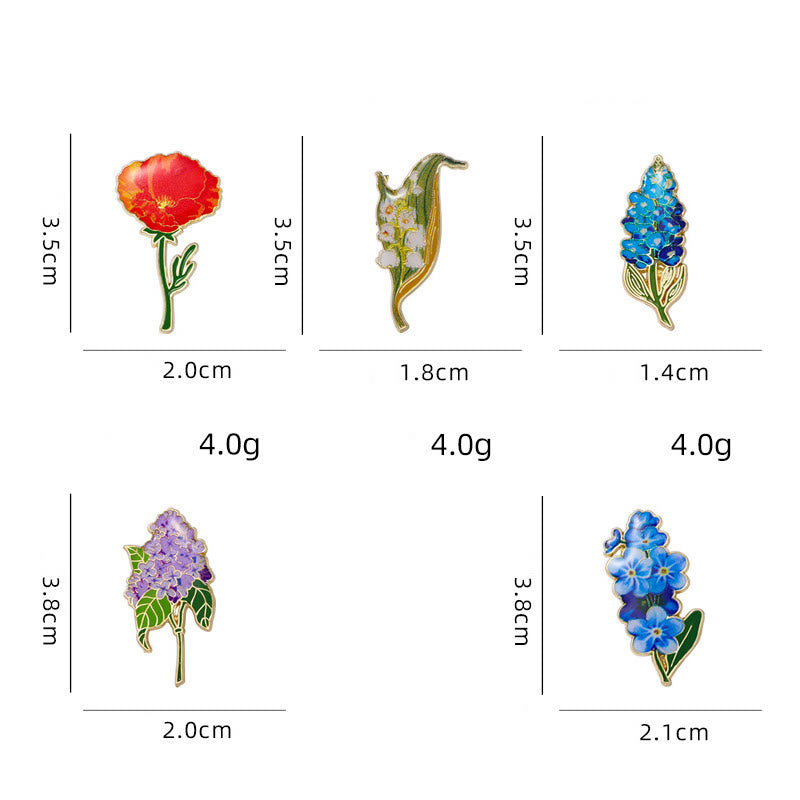 Buddha Stones Small Forget-Me-Not Corn Poppy Lily of the Valley Hydrangea Lupine Copper Brooch - image 5