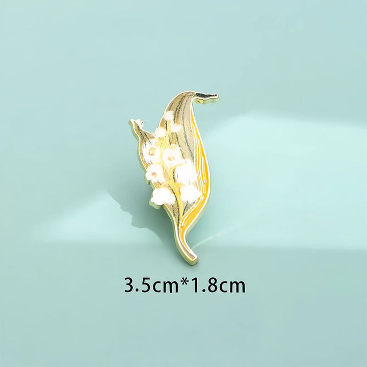 Buddha Stones Small Forget-Me-Not Corn Poppy Lily of the Valley Hydrangea Lupine Copper Brooch - Lily of the Valley 1.8*3.5cm - image 2