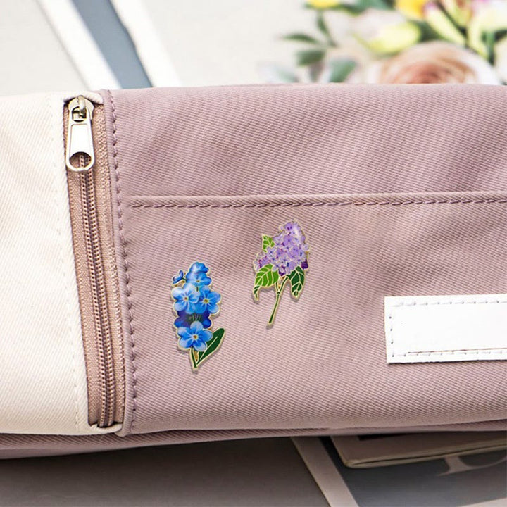 Buddha Stones Small Forget-Me-Not Corn Poppy Lily of the Valley Hydrangea Lupine Copper Brooch - image 6