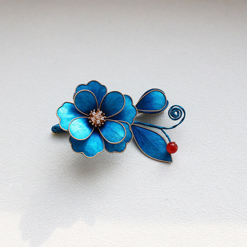 Buddha Stones Handcrafted Silk Art Velvet Flower Light Blue Flower Brooch - image 1
